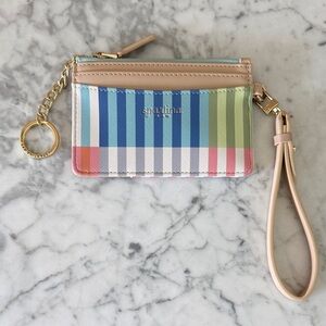 Spartina 449 Pastel Multicolor Stripe Card Case Wristlet with Blush Trim